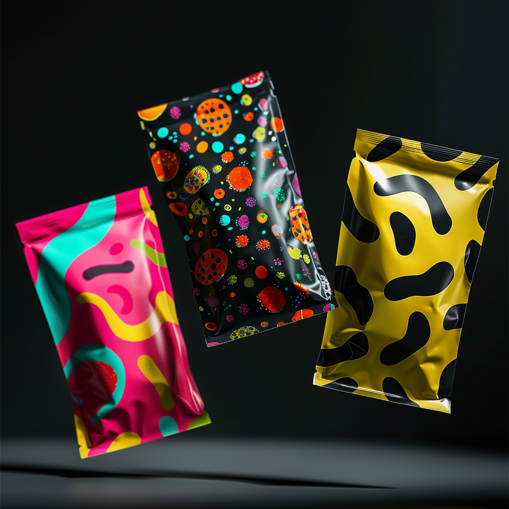 3 Floating Colorful Patterned Three-Sided Pouches 